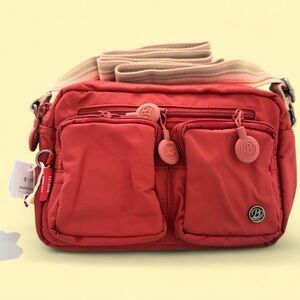 Burgundy Waterproof Nylon Crossbody Bag – Multi Zipper, Medium Size